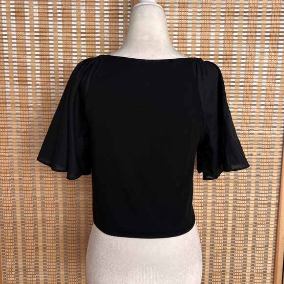 Black Maeve Anthropologie cropped short flowy sleeved v-neck top - Picture 3 of 5